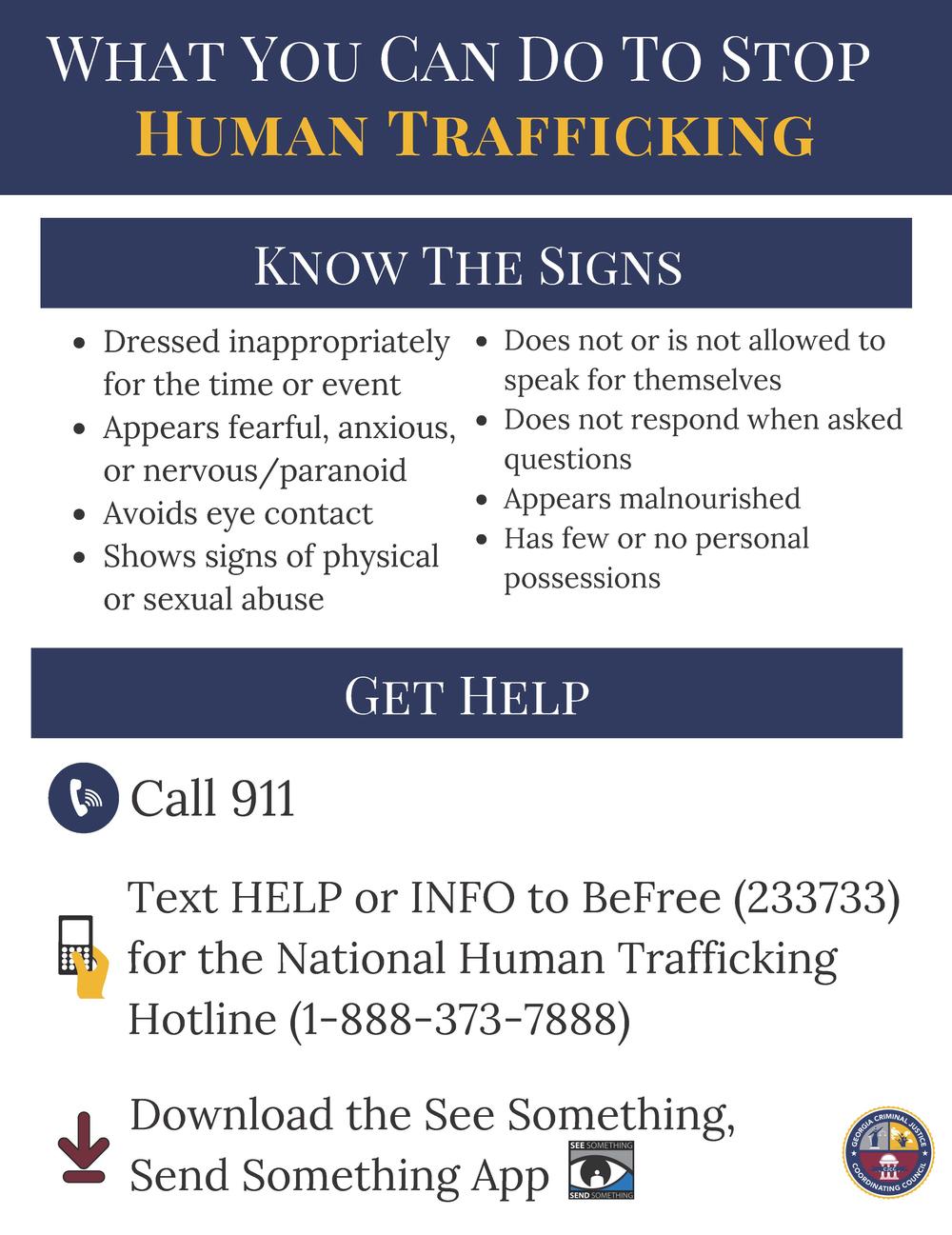 Human Trafficking Flyer Know The Signs Criminal Justice Coordinating Council